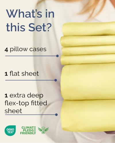 Extra Deep Flex Top Split Head King Sheet Set - 6pc Cooling Sheets - Yellow