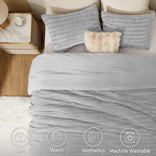 BEDELITE Faux Fur Twin/Twin XL Comforter Set, Fluffy Bed Set, Light Grey