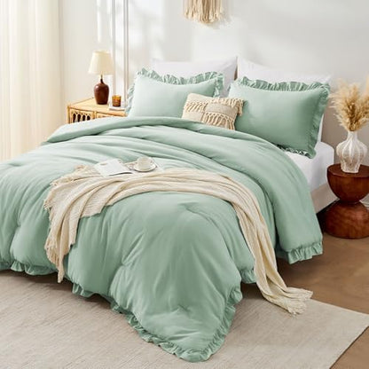 FUANNA Full Size Comforter Sets, Sage Green Bedding Set, 3 Pieces Bed Set
