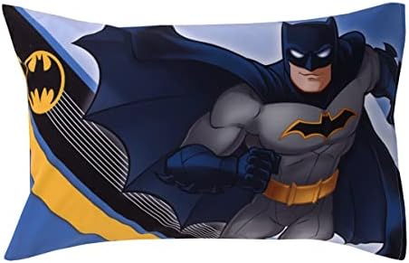 Warner Brothers Batman The Caped Crusader Blue, Gray, and Yellow Bat-Signal and Batmobile 2 Piece Toddler Sheet Set - Fitted Bottom Sheet and Reversible Pillowcase