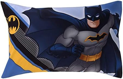 Warner Brothers Batman The Caped Crusader Blue, Gray, and Yellow Bat-Signal and Batmobile 2 Piece Toddler Sheet Set - Fitted Bottom Sheet and Reversible Pillowcase