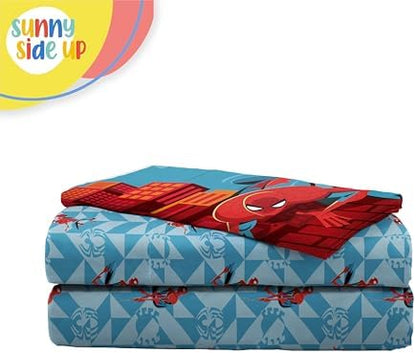 Sunny Side Up Kids Sheet Set Includes Sheets and Pillow Cover - 100% Microfiber Bedding and Room Decor, Blue - Spiderman, 3 Piece Twin