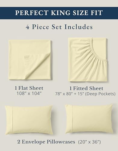 LANE LINEN King Size Bed Sheets 100% Organic Cotton Percale Soft - Vanilla