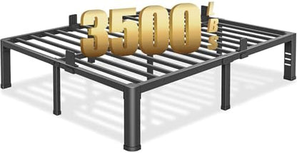 14 inch King Size Bed Frame with Round Corner Legs and Headboard Hole Mattress Slide Stopper 3500 lbs Heavy Duty Metal Platform,Steel Slat Support,No Box Spring Needed,Easy Assembly,Noise Free