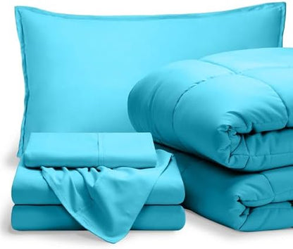 Bare Home Bed-in-A-Bag 5 Piece Comforter & Sheet Set - Twin XL - Goose Down Alternative - Ultra-Soft 1800 Premium Bed Set (Twin XL, Aqua/Aqua)