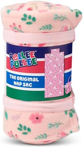 ROLLEE POLLEE Nap Sac Roll Up Napping Blanket with Attached Pillow for Preschool/Daycare, Super Soft with Elastic Straps, Fits Most Mats and Cots