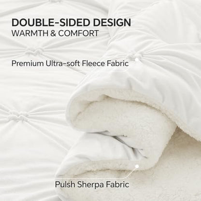 BEDELITE Fluffy Sherpa Queen Comforter Set,Pintuck-White