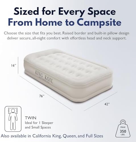 King Koil Air Mattress Twin with Built-in Pump, Inflatable Blow Up Bed