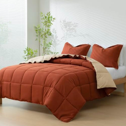 HIG 3pc Terracotta Queen Size Bedding Comforter Set Duvet Insert Blanket