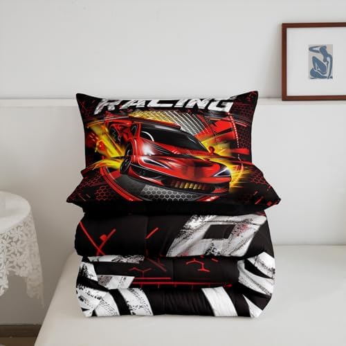 Feelyou Racing Car Comforter Set Twin Size Cool Car Bedding Set Ultra Soft