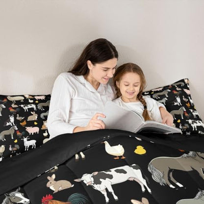 Feelyou Farm Animal Comforter Set Toddler Size Farm Theme Bedding Set for Kids Boys Girls Cute Animal Duvet Quilt Cartoon Bedroom Decor 2 Pcs with 1 Pillow Cases