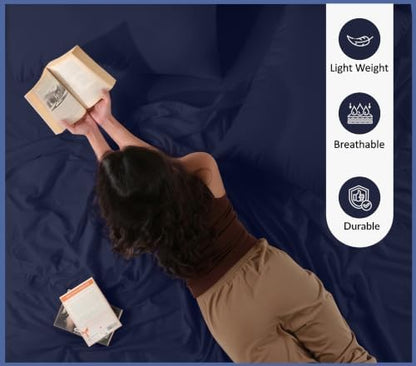 RUVANTI 100% Cotton Percale King Sheets, King Size Sheets Set, Deep Navy