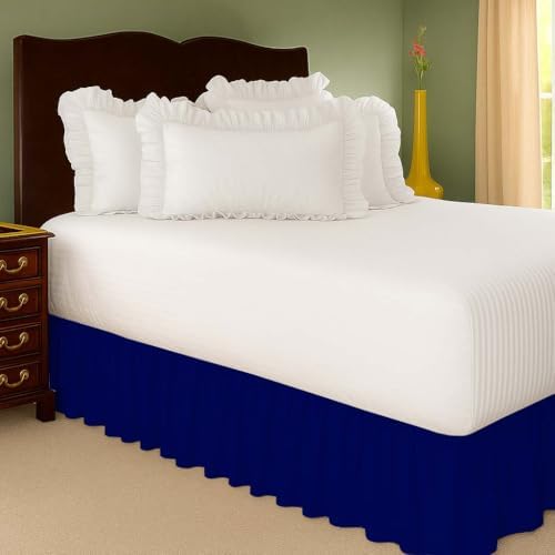 Mattress-Homes Ruffled Bed Skirt Split Corners with Platform, Tailored Fit Wrinkle Free Ultra-Soft Microfiber Dust Ruffle, Full 18" Drop, Navy Blue