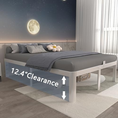 ITIMIDI 14 Inch Full Platform Bed, Heavy Duty Steel, No Box Spring, White