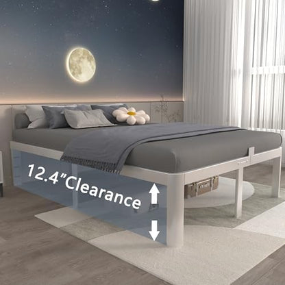 ITIMIDI 14 Inch Full Platform Bed, Heavy Duty Steel, No Box Spring, White