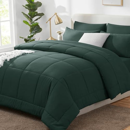 CozyLux Oversized Queen Comforter Set Forest Green - 7 Pieces Bed in a Bag