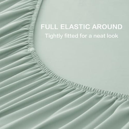 Andency Sateen Sheets Set, 100% Viscose Derived from Bamboo, Hotel Luxury Silky & Cooling for Hot Sleepers, Deep Pocket Up to 16", Sateen Green Queen