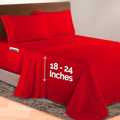 Elegant Comfort Luxurious 1500 Premium Hotel Quality Microfiber 4-Piece Sheet Set, 18-24 Inches Deep - Extra Deep Pocket Sheets - Ultra Soft 4PC Deep Pocket Sheets, King, Red