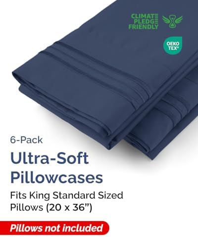 King Standard Pillow Cases Set of 6 - Soft Pillowcase Covers - Navy Blue