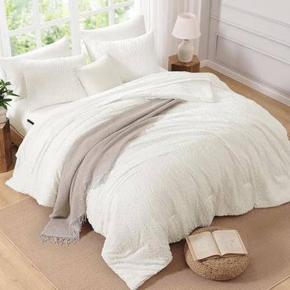 Full Size Comforter Set White Tufted Boho Bedding Sets Farmhouse 7 Pieces