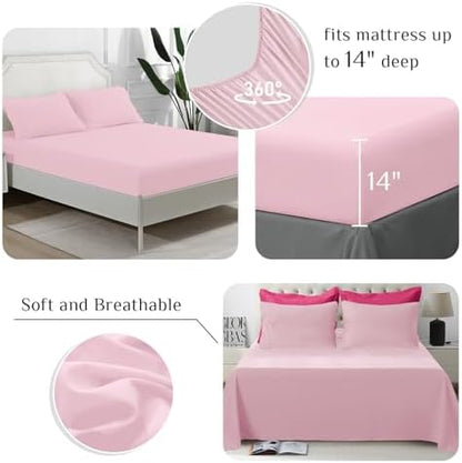 JOLLYVOGUE Full Comforter Set, Ultra-Soft Bed in a Bag Full Size 7 Pieces, Oeko-TEX Certified Bedding Set with Down Alternative Comforter, Sheets, Pillowcases & Shams, Hot Pink & Baby Pink