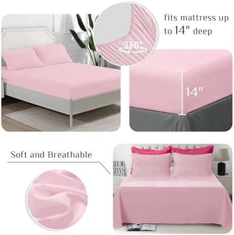 JOLLYVOGUE King Comforter Set, Ultra-Soft Bed in a Bag King Size 7 Pieces, Oeko-TEX Certified Bedding Set with Down Alternative Comforter, Sheets, Pillowcases & Shams, Hot Pink & Baby Pink
