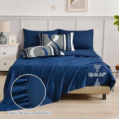 Anibedding Comforter Set California King Size,Navy Blue Bed in a Bag