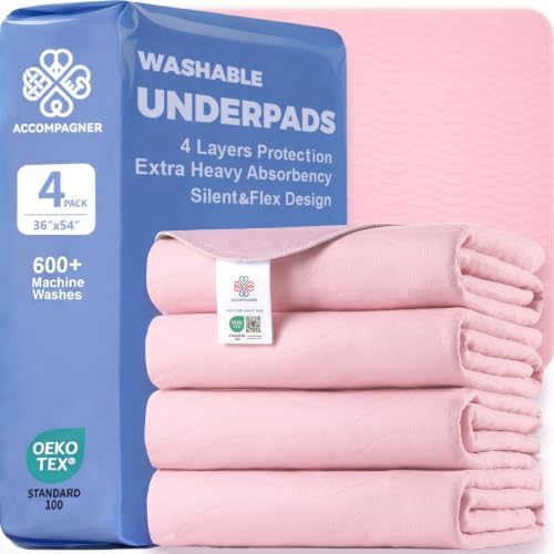 Accompagner Incontinence Bed Pads Washable Waterproof Underpads 36"x54" 4pc