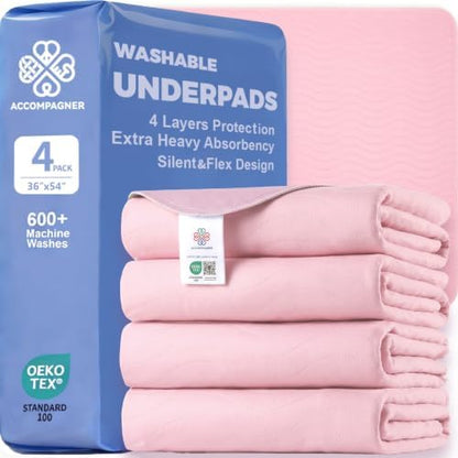Accompagner Incontinence Bed Pads Washable Waterproof Underpads 36"x54" 4pc
