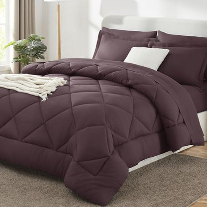 CozyLux Full Comforter Set 82"x86" Cocoa Powder - 7 Piece Bed in a Bag
