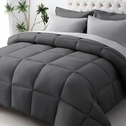 JOLLYVOGUE King Comforter Set, Ultra-Soft Bed in a Bag King Size 7 Pieces, Oeko-TEX Certified Bedding Set with Down Alternative Comforter, Sheets, Pillowcases & Shams, Dark & Light Grey