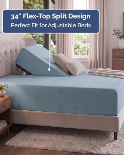 CGK Linens Deep Flex Top Split Head King Fitted Sheet - Heathered Blue