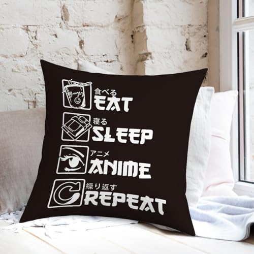 Anime Decor, Just a Girl Who Loves Anime Anime Room Decorative Throw Pillow Covers, Girls Anime Gifts Anime Lovers for Home Living Room Women Girl Bedroom Decoration Gifts Black