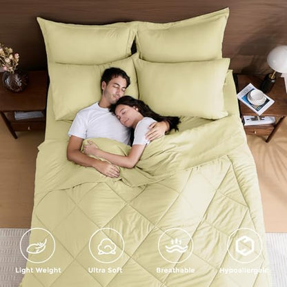 HEVUMYI 7-Piece Queen Comforter Set, Cream Yellow Bed in a Bag