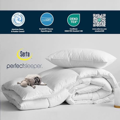 Serta Goose Feather Down Fiber Comforter King Size - 100% Cotton Cover Duvet Insert - Hotel Luxury Hypoallergenic Bedding Comforter Light Warmth 106 x 90 Inch White