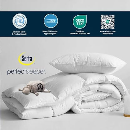 Serta Goose Feather Down Fiber Comforter King Size - 100% Cotton Cover Duvet Insert - Hotel Luxury Hypoallergenic Bedding Comforter Light Warmth 106 x 90 Inch White