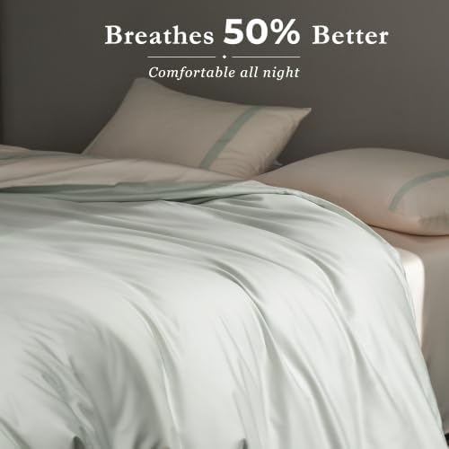King Size Duvet Cover, 100% Egyptian Cotton,1600 Thread Count, Reversible Duvet Cover, Soft and Breathable Satin Bedding Set, All Seasons (Heather Sage Green, 104"x90")