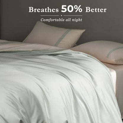 Full Size Duvet Cover, 100% Egyptian Cotton,1600 Thread Count, Reversible Duvet Cover, Soft and Breathable Satin Bedding Set, All Seasons (Heather Sage Green, 80"x90")