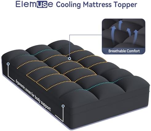 ELEMUSE Twin Black Mattress Topper, Thick Pillow Top Mattress Pad Cover