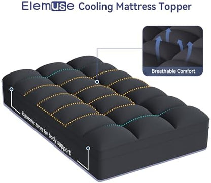 ELEMUSE Twin Black Mattress Topper, Thick Pillow Top Mattress Pad Cover