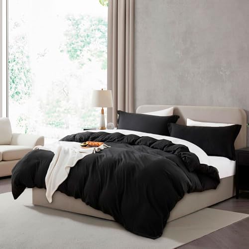 Hearth & Harbor Prewashed California King Duvet Cover Set, Black