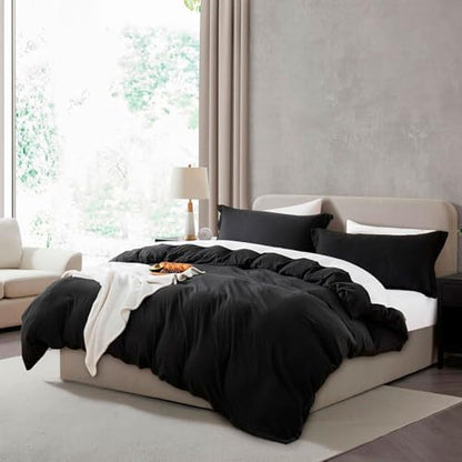 Hearth & Harbor Prewashed Twin Duvet Cover Set, Black