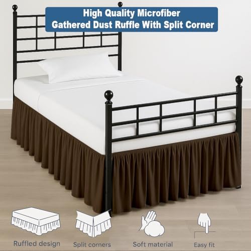 Ruffled Bed Skirt Split Corners with Platform, Tailored Fit Hotel Quality Wrinkle Free Ultra-Soft Microfiber Dust Ruffle, Upto 21 Inch Drop, Full, Chocolate