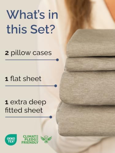 Extra Deep Cal King Sheet Set - Breathable & Cooling - Heathered Beige