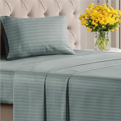 Twin XL 3 Piece Striped Sheet Set - Breathable & Cooling - Greeny Stripes
