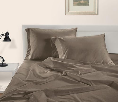 LANE LINEN Split King Sheets 100% Egyptian Cotton Sateen - Taupe Swiss Dot