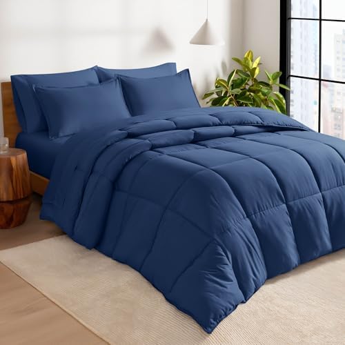 Bare Home Bed-in-A-Bag 7 Piece Set (Full, Dark Blue/Dark Blue)