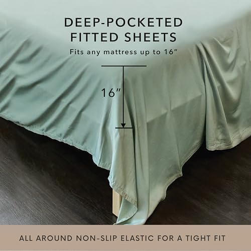 Bamboo Bay 6 Piece California King Size Sheet Set, 100% Viscose Made from Bamboo, Breathable, Ultra Soft Cooling Bed Sheets for Hot Sleepers, Beddings with Deep Pockets Fit 16" Mattress, Sage Green