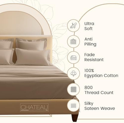 800 Thread Count Silky Soft Twin Bed Sheets, 15" Deep Pocket Sheets - Taupe