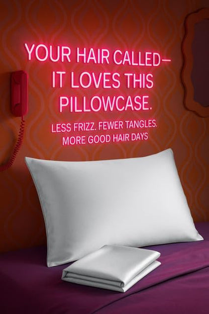 BLISSFORD Satin Pillowcase with Zipper for Hair and Skin Care, Feels Soft and Cool Like a Silk Pillowcase, White Satin Pillow Cases 2 Pack, Slik Pillow Cover, King Size - Set of 2
